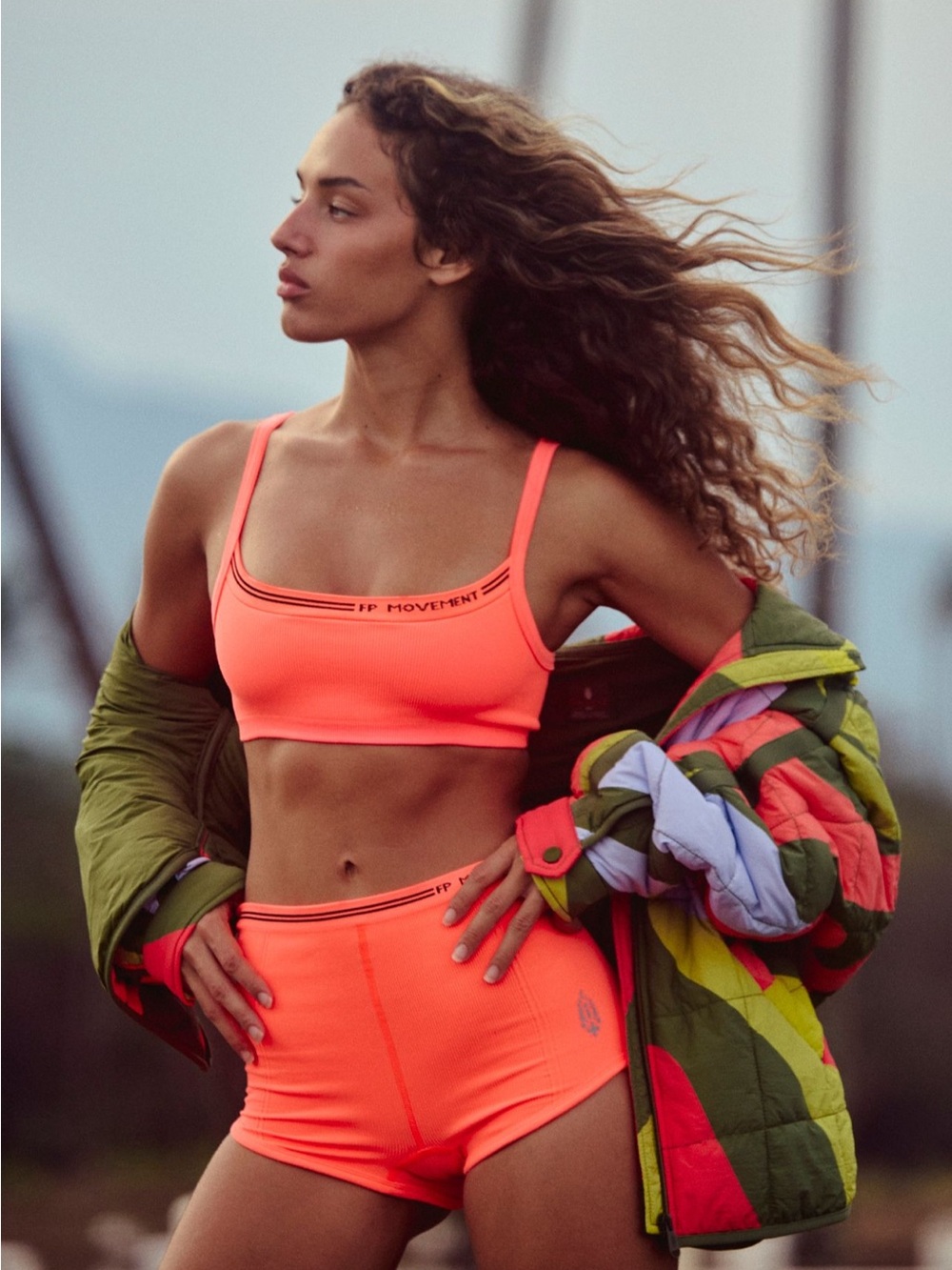 FP Movement Neon Coral Seamless Sports Bralette & High-Rise Shorts